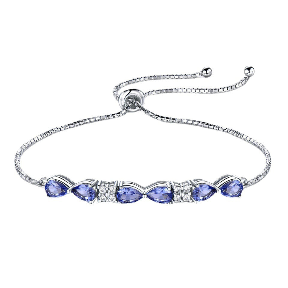 S925 Sterling Silver Blue Sapphire Box Brățară reglabilă pentru femei