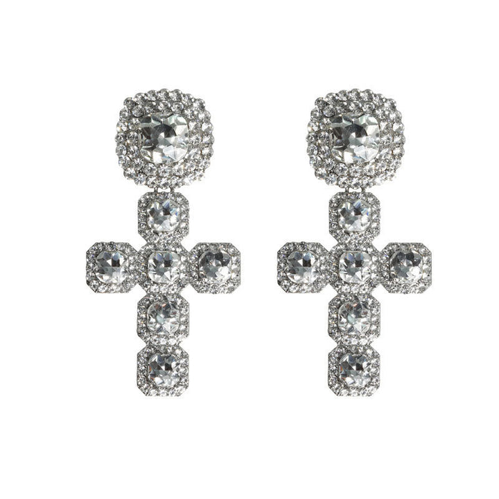 Light Luxury Creative Cross Jeweled Pendant Design Necklace Earrings