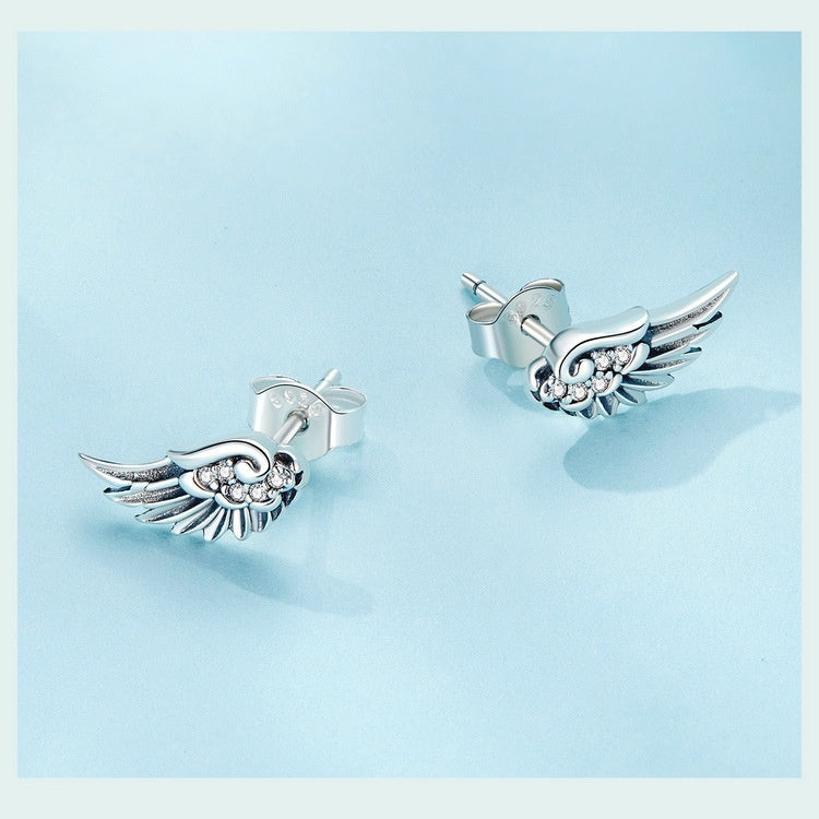 Aifule Cross-border Hot Selling Wholesale Angel Wings Wings Light Luxury Feather Studs Earrings