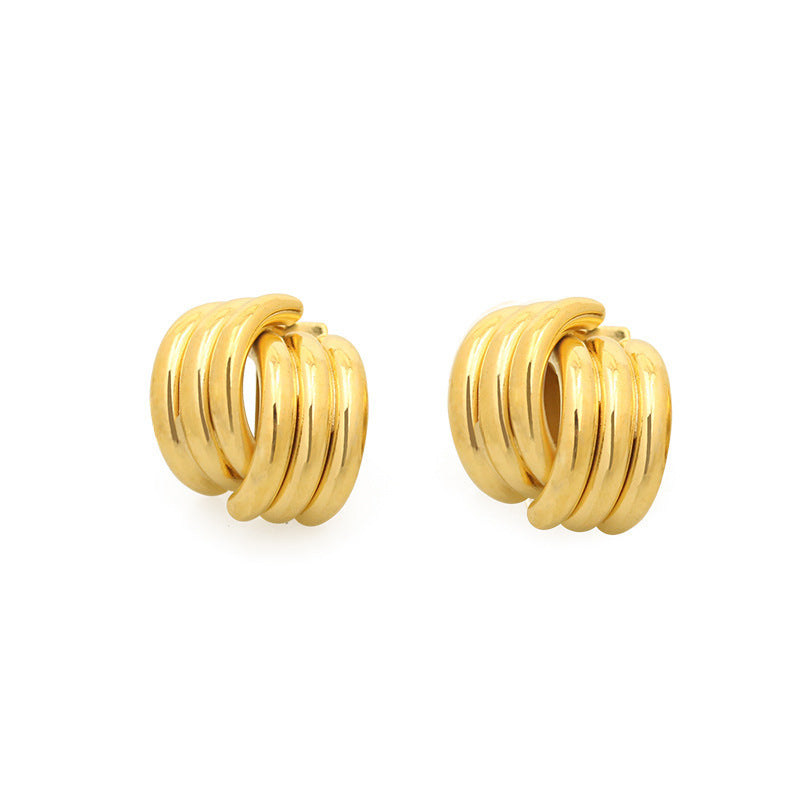 High Color Retention Brass Electroplated Real Gold Line Ear Studs