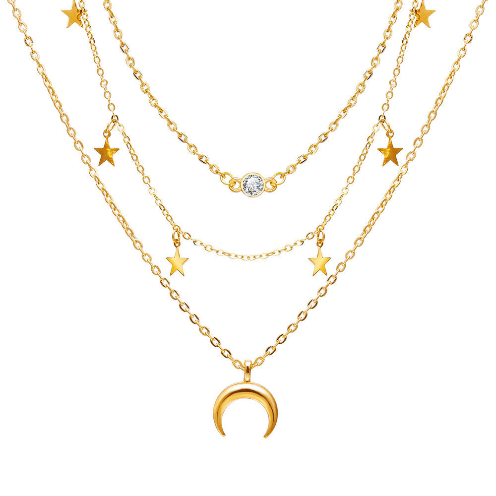 Creative Simple Personality Star And Moon Pendant Multi-layer Necklace