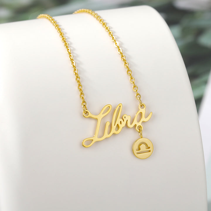 Stainless Steel Zodiac Pendant English Necklace