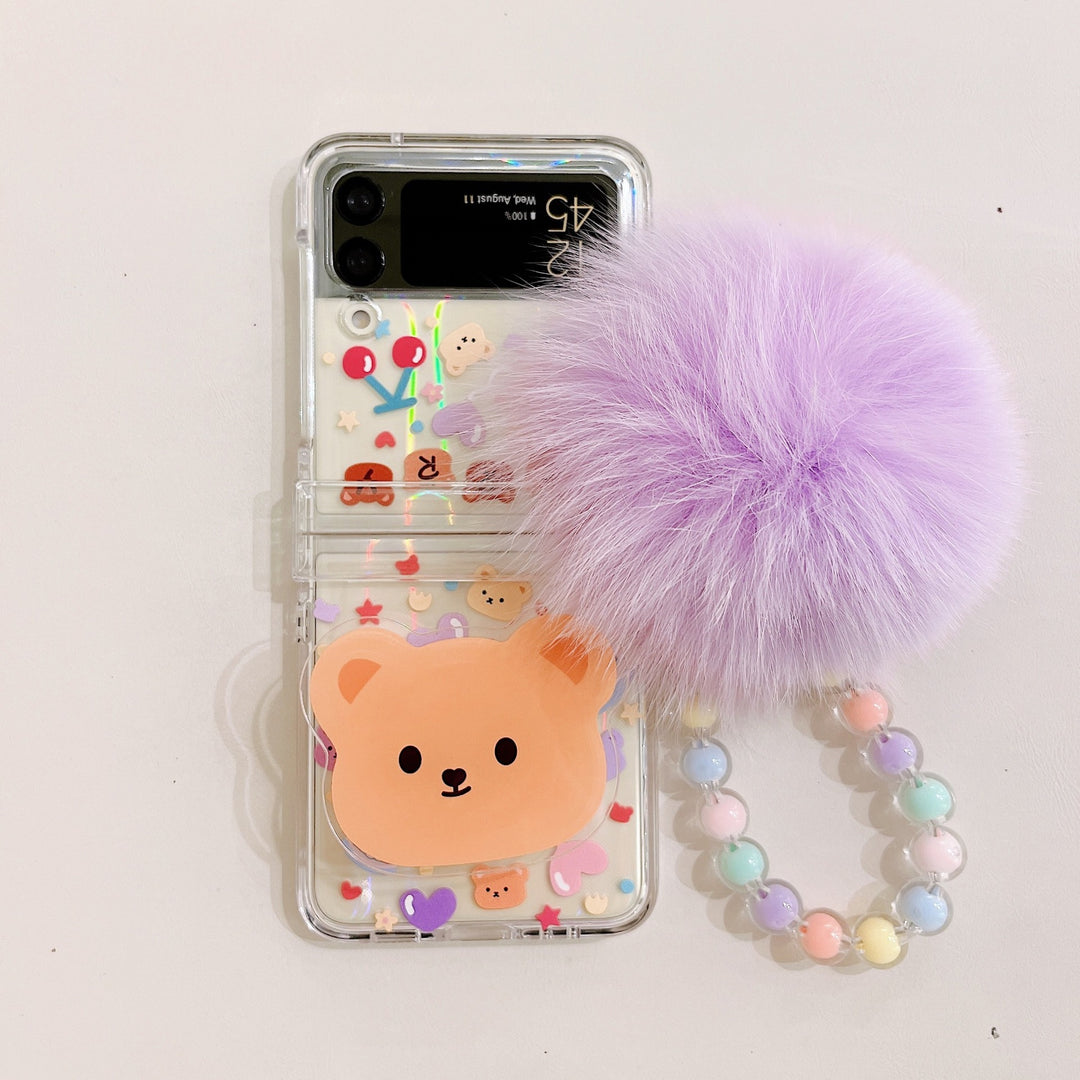 Ins Cartoon Purple Hair Ball Bracelet Folding Mobile Phone Protective Shell