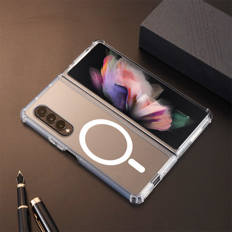 Zflip5 Four-corner Drop-resistant Magnetic Transparent Phone Case