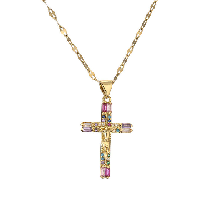 European And American Micro Zircon-inlaid Pendant Cross Necklace