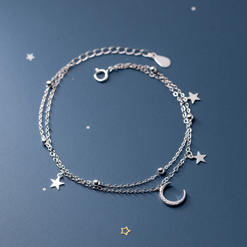 Brățară autentică 925 Sterling Sterling Moda Double Moon Star Brățară pentru femei