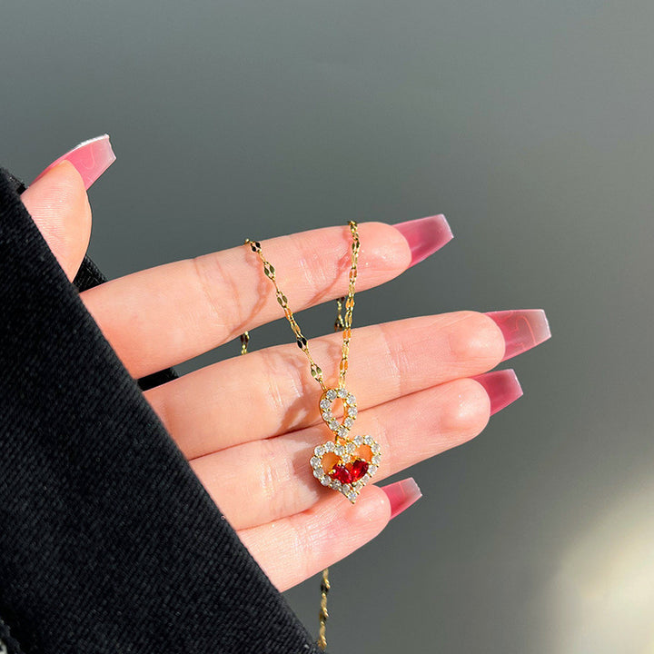 Titanium Steel Necklace Female Ruby Water Drop