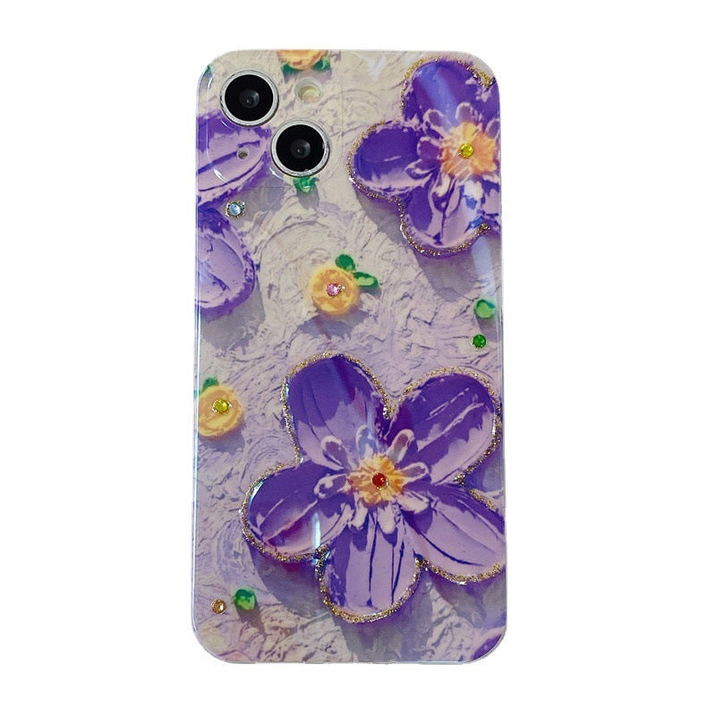 Telefon mobil pictură ulei Floare Floare Blue Light Inlaid cu Diamond Drop Pitic Glue Moale