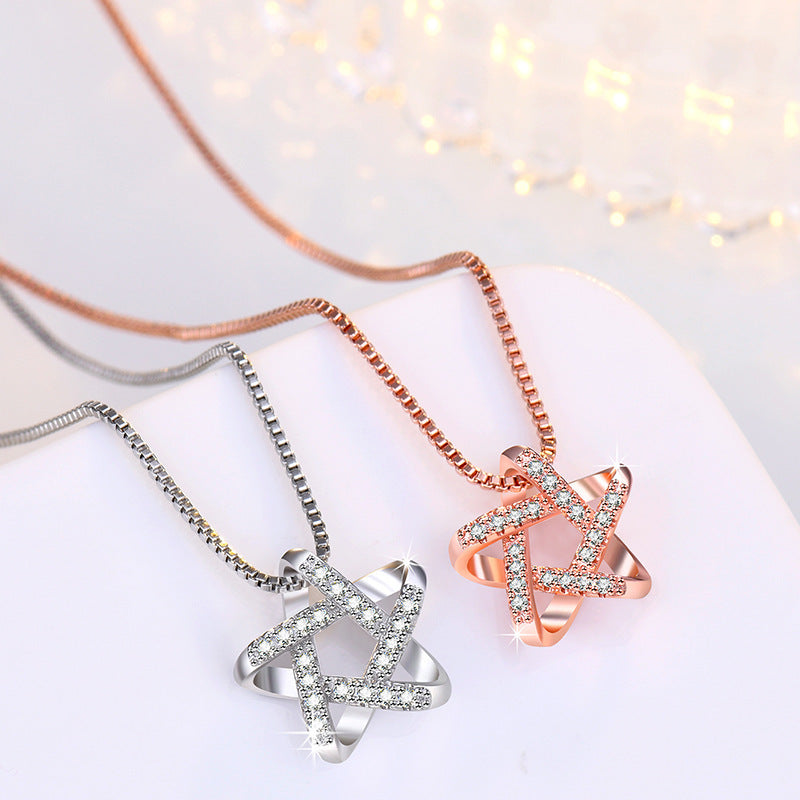 New Hollow Star Necklace With Rhinestones Summer Simple Fashion Pendant Clavicle Chain Women's Jewelry