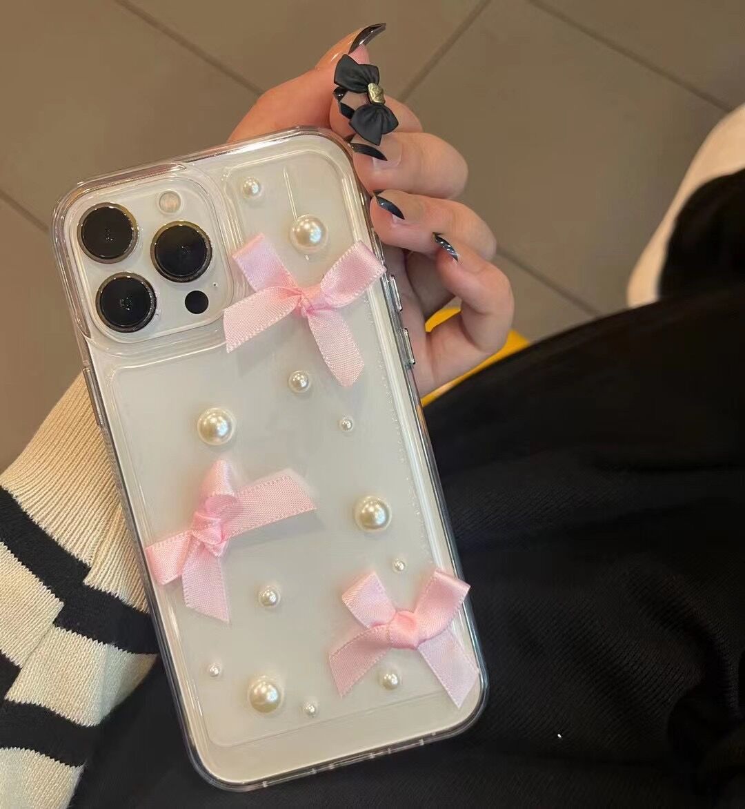 Transparent Three-dimensional Pearl Bow Phone Case Phone Case