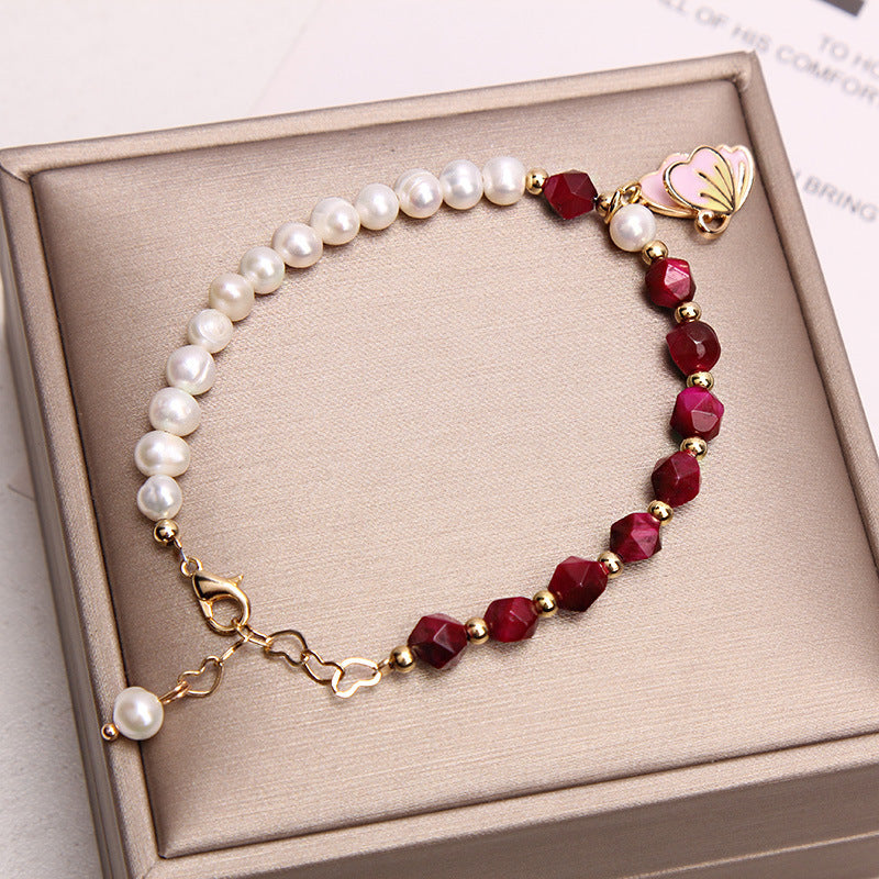 Natural Tigereye Freshwater Pearl Braided Bracelet