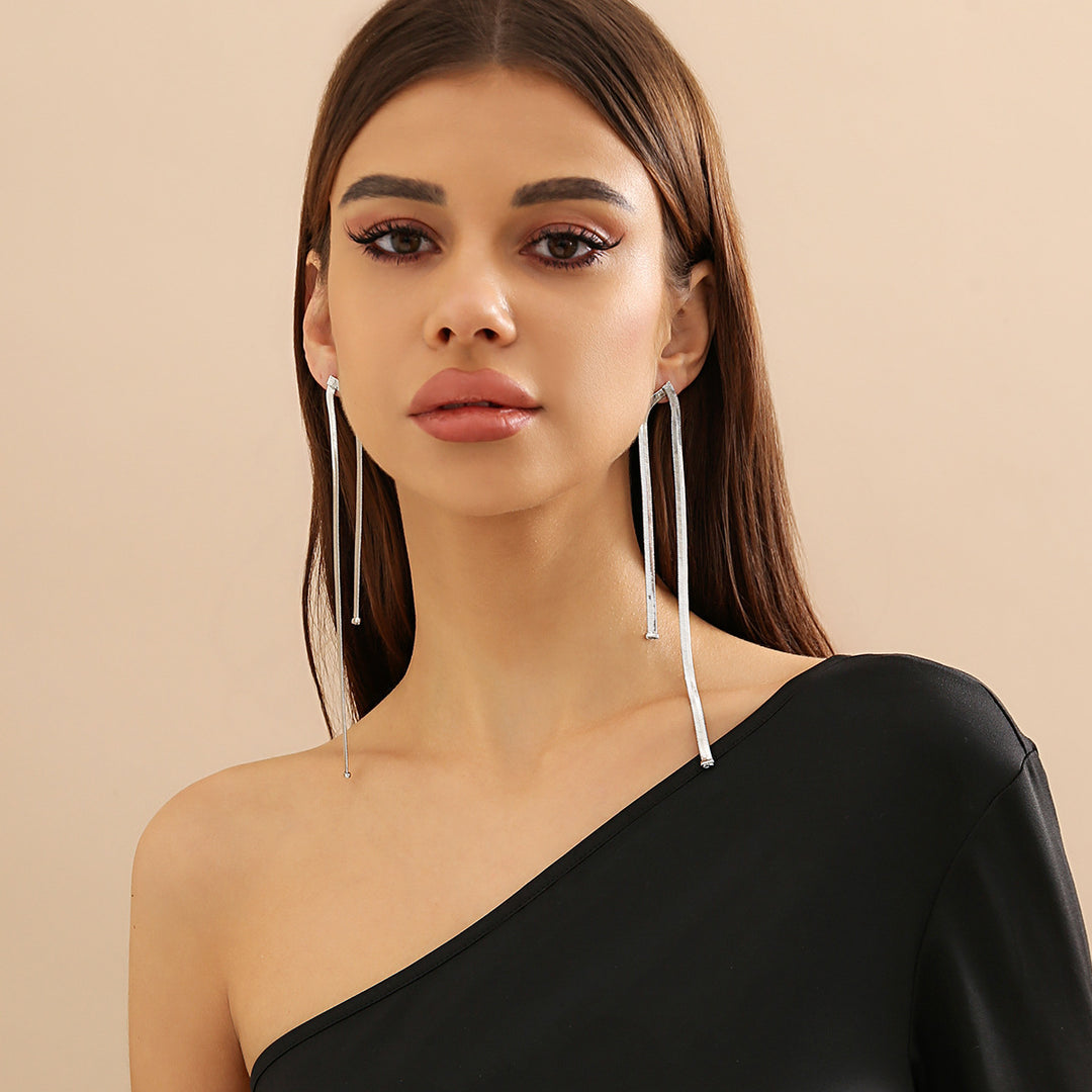 Long Party Snake Bones Chain Tassel Earrings