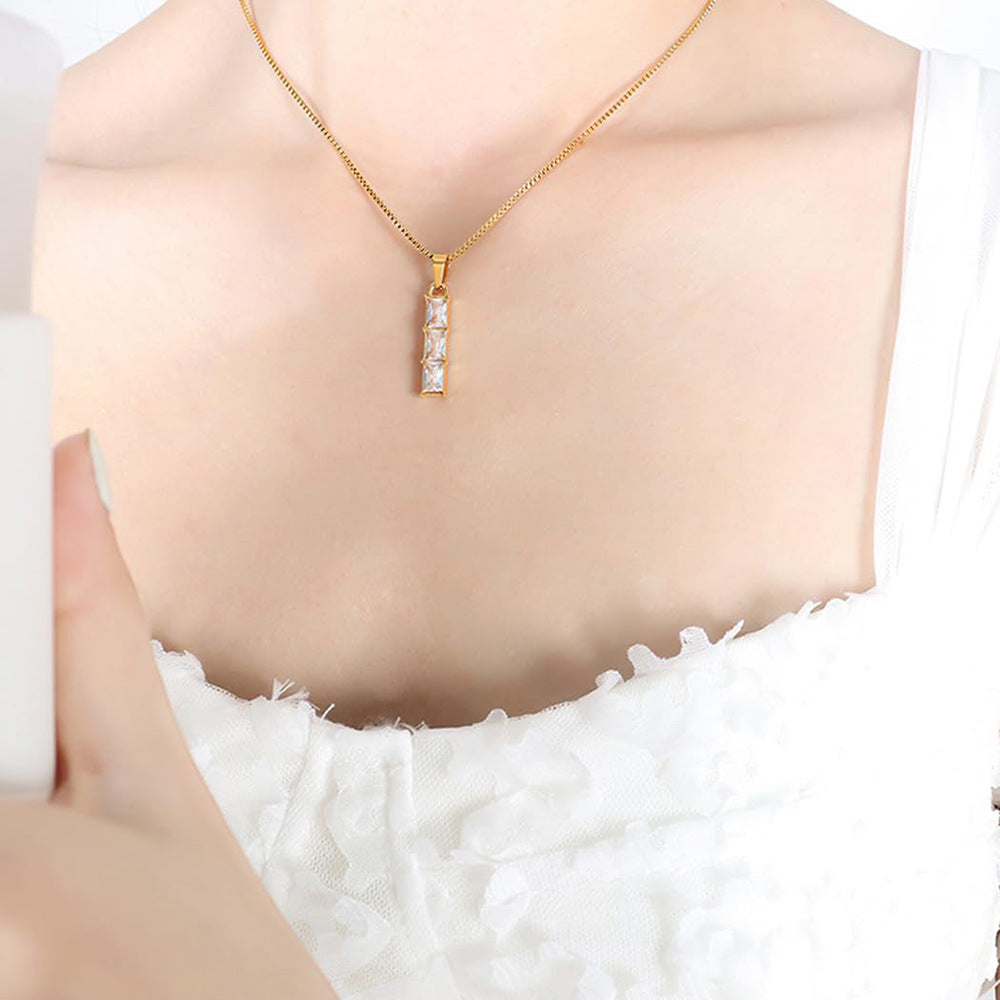 Cross-border Special Interest Light Luxury Bamboo Zircon Clavicle Chain