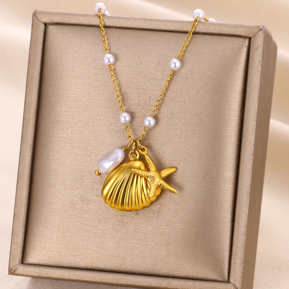 Shell Stainless Steel Starfish Pendant Necklace