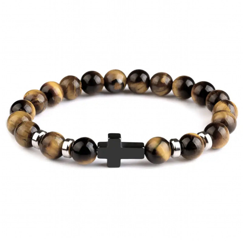 Tigereye Cross Beaded Bracelet