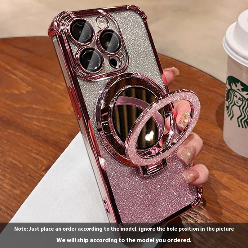 Applicable To 15 Phone Case Iphone16 Glitter Folding Bracket Protective Cover Drop-resistant