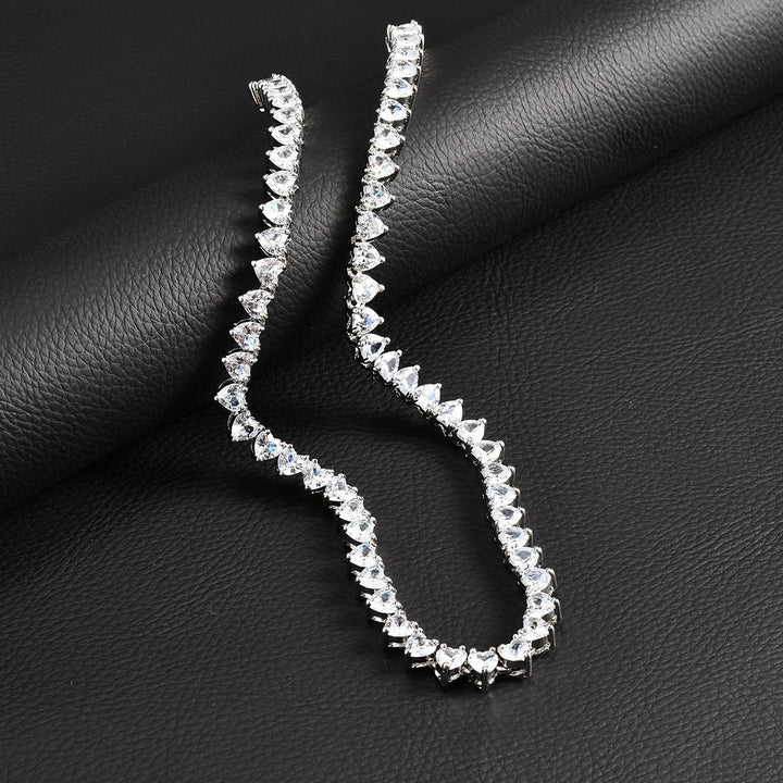 Loving Heart Zircon Tennis Chain Hip Hop Alloy Diamond-embedded Necklace