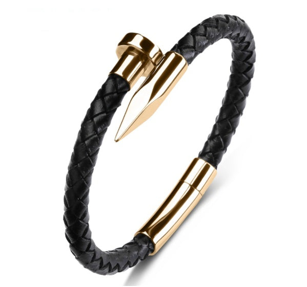 Men Genuine Leather Bullet Nail Bracelet