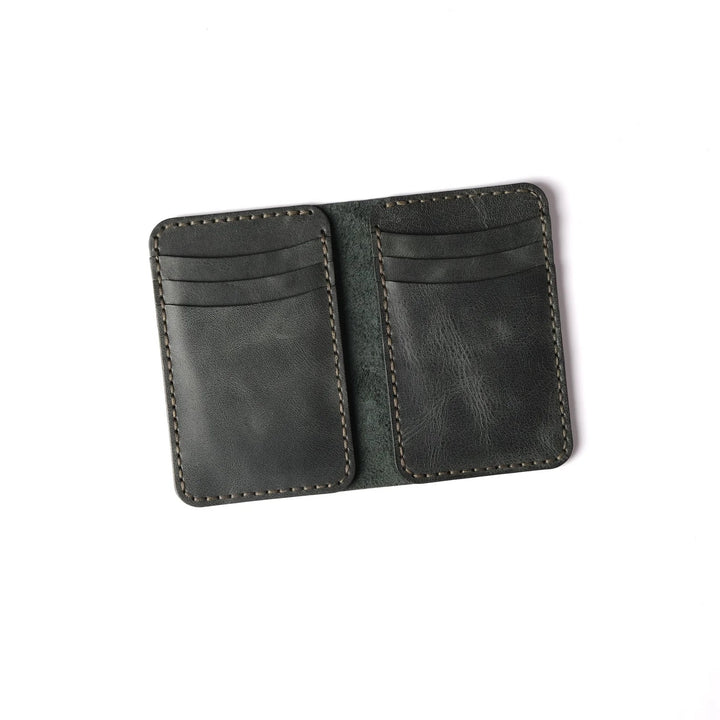 Vertical handmade leather wallet Dark Green