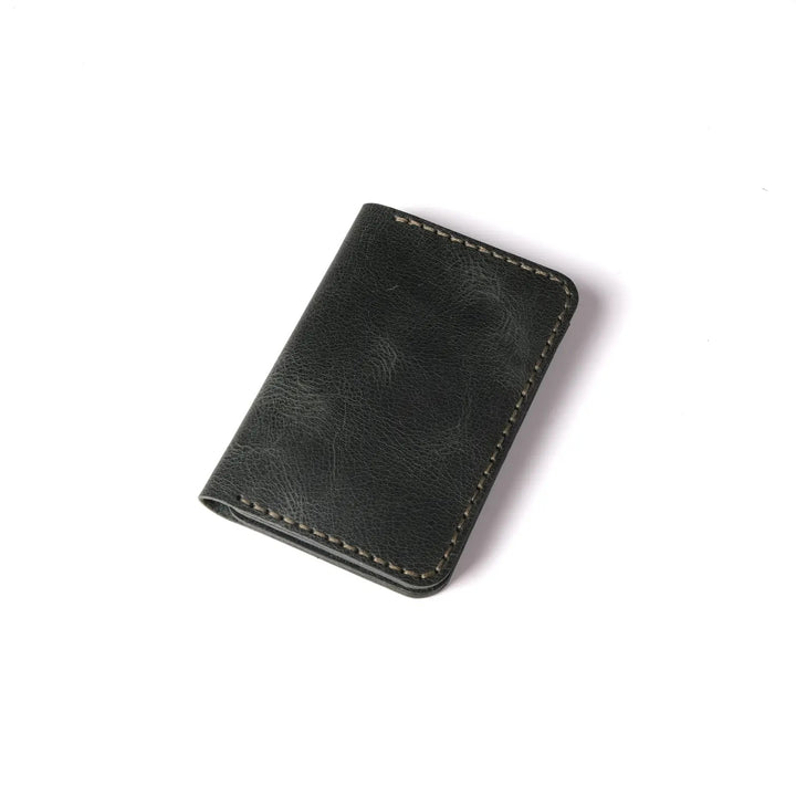 Vertical handmade leather wallet Dark Green