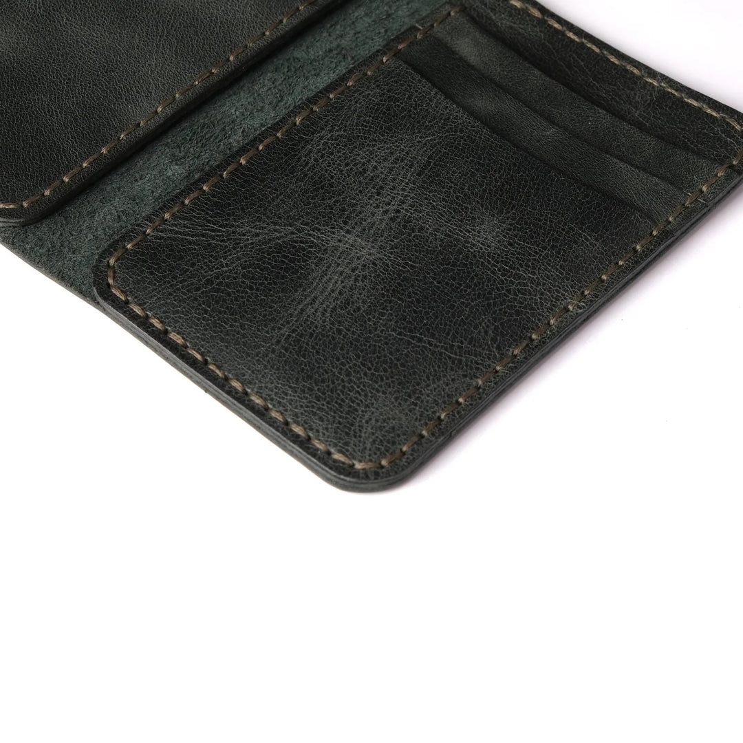 Vertical handmade leather wallet Dark Green