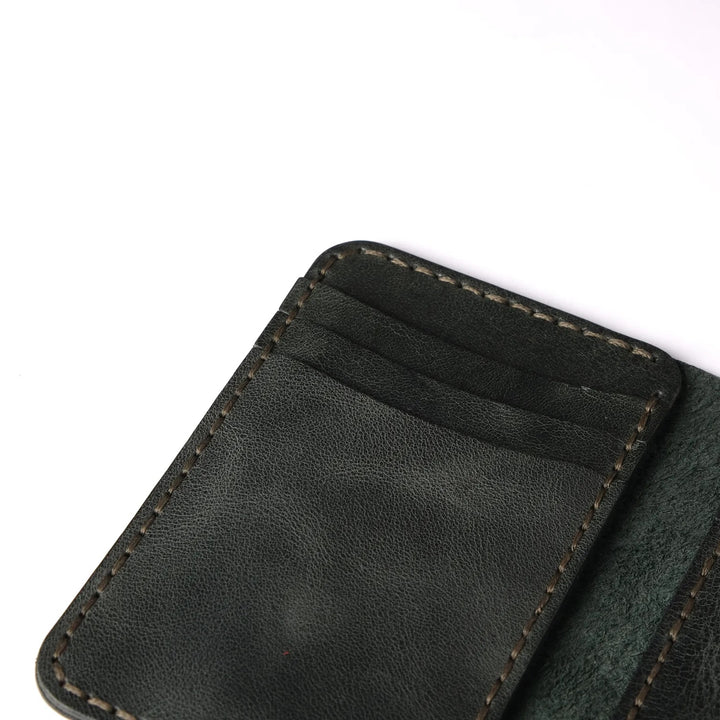 Vertical handmade leather wallet Dark Green