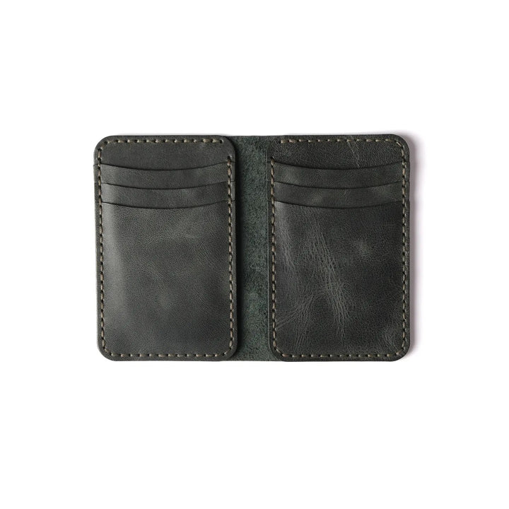 Vertical handmade leather wallet Dark Green