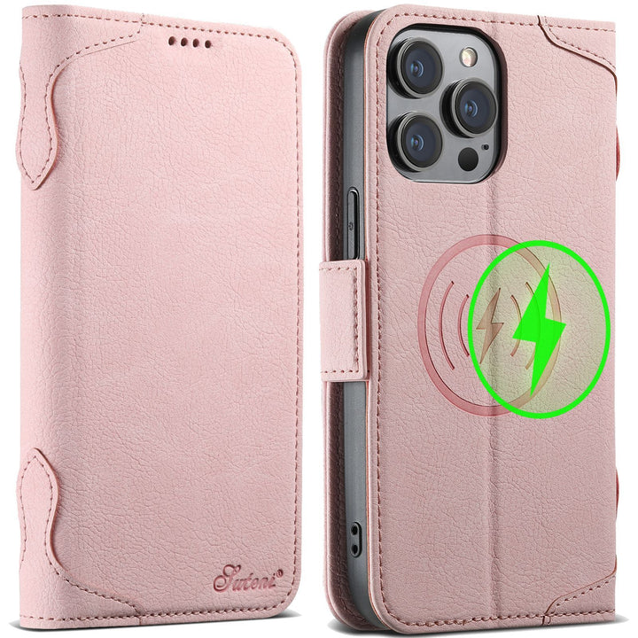 Aplicabil 16Promax Flip Wireless Charging Card Holder Carcasă din piele de protecție