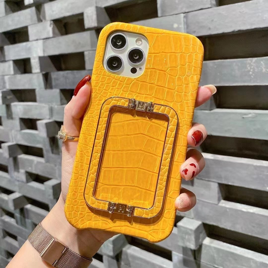 Leather Texture Metal Square Buckle Bracket Phone Case