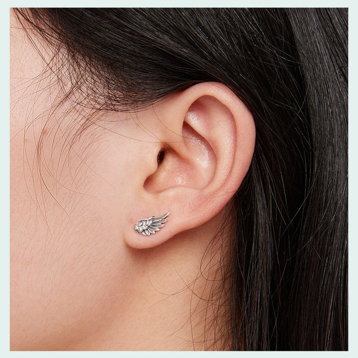 Aifule Cross-border Hot Selling Wholesale Angel Wings Wings Light Luxury Feather Studs Earrings