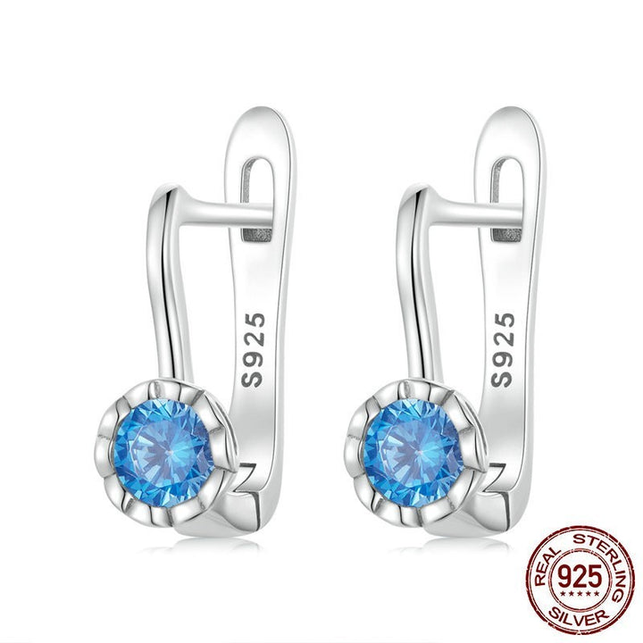 Sterling Silver S925 Simplu clip de ureche de zirconiu albastru