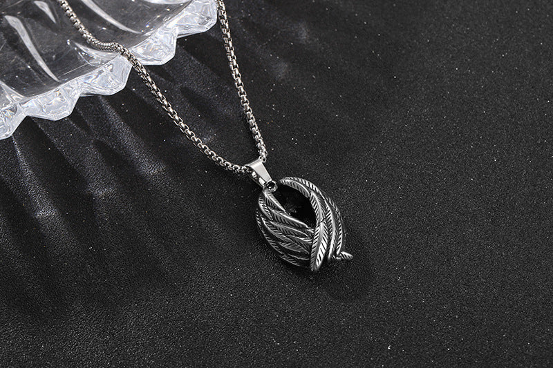 Necklace Stainless Steel Wings Men's Pendant Light Personality Trendy Women Sweater Chain