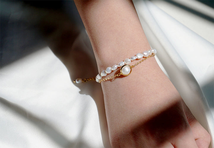 Women's Baroque Freshwater Pearl Simplicity Double-layer Bracelet