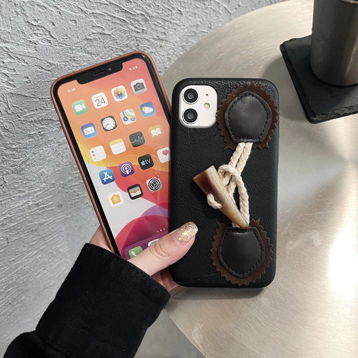 Horn Button Mobile Phone Case Leather Soft Autumn Winter