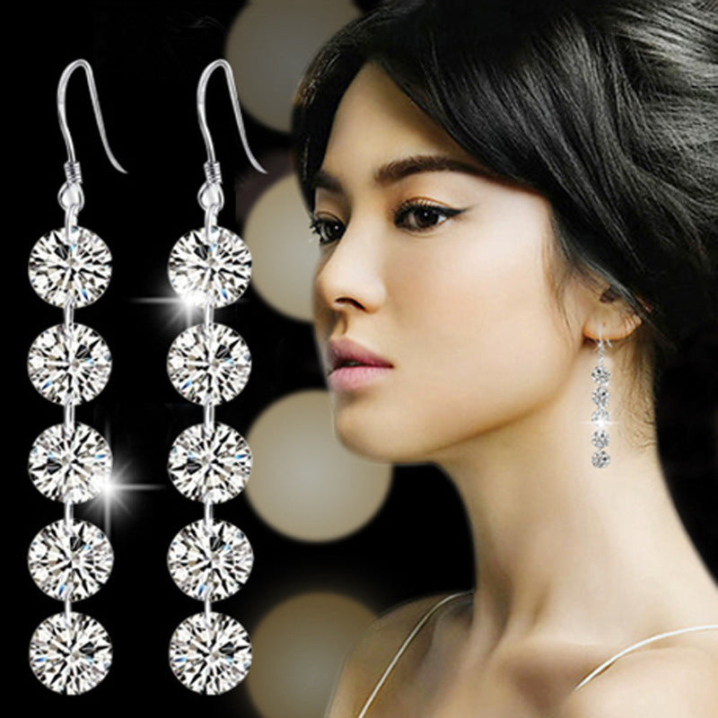 Five-piece Diamond Long Stay Tassel Earring