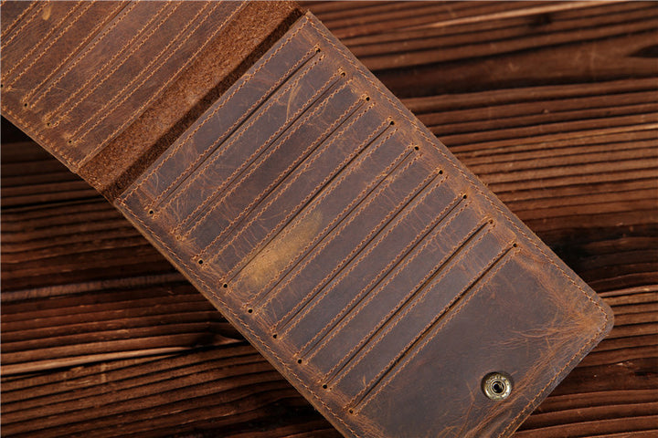 Men's Long Mobile Phone Bag Money Bag Head Layer Cowhide Crazy Ma Card Bag Wallet Card Clip Big Card Clip Thin