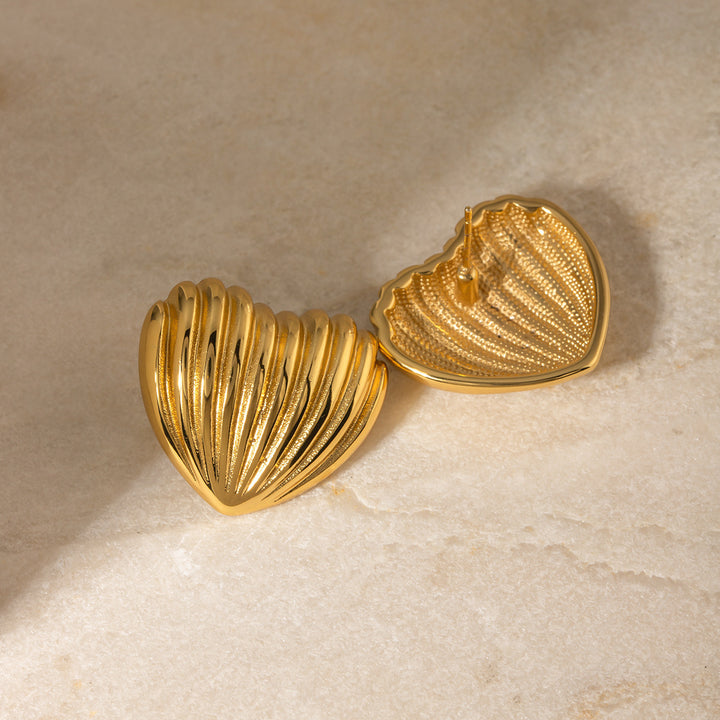 18K Gold Stainless Steel Stripe Love Heart Earrings