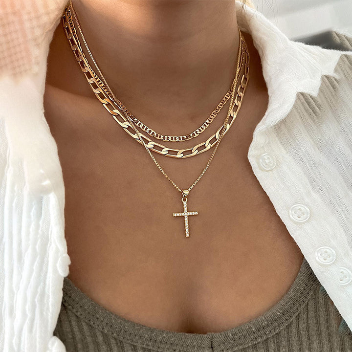 Mix And Match Cross Chain Necklace Cross Heart-shaped Pendant Multi-layer