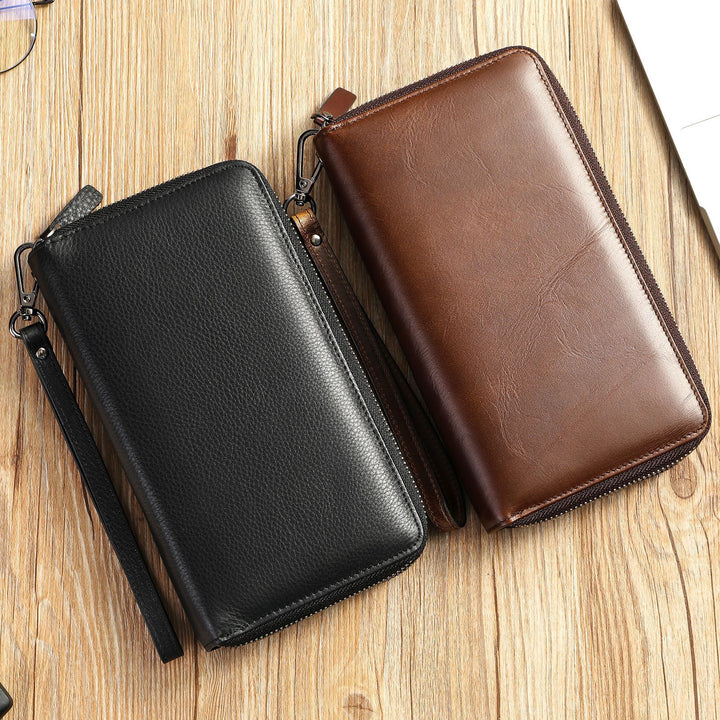 Men's Long Genuine Leather Clutch Wallet Zipper