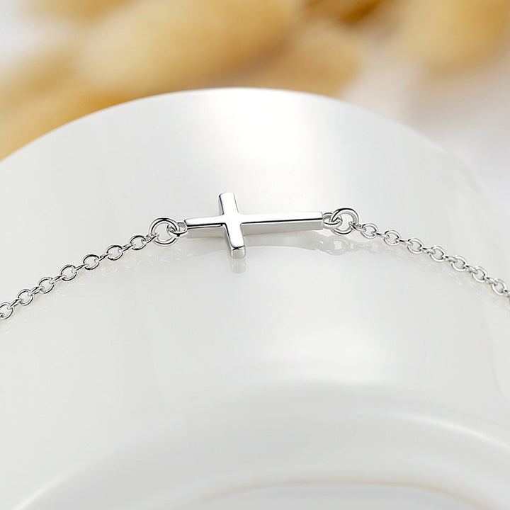 Sterling Silver Simple Cross S925 Sterling Silver Bracelet Sterling Silver Jewelry