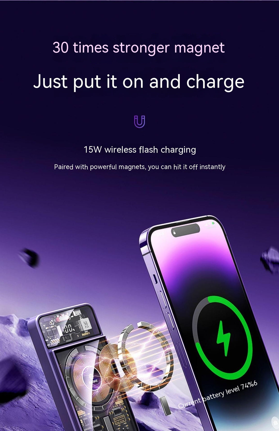 With Cable Magnetic Suction Wireless Charger Large Capacity Portable Power