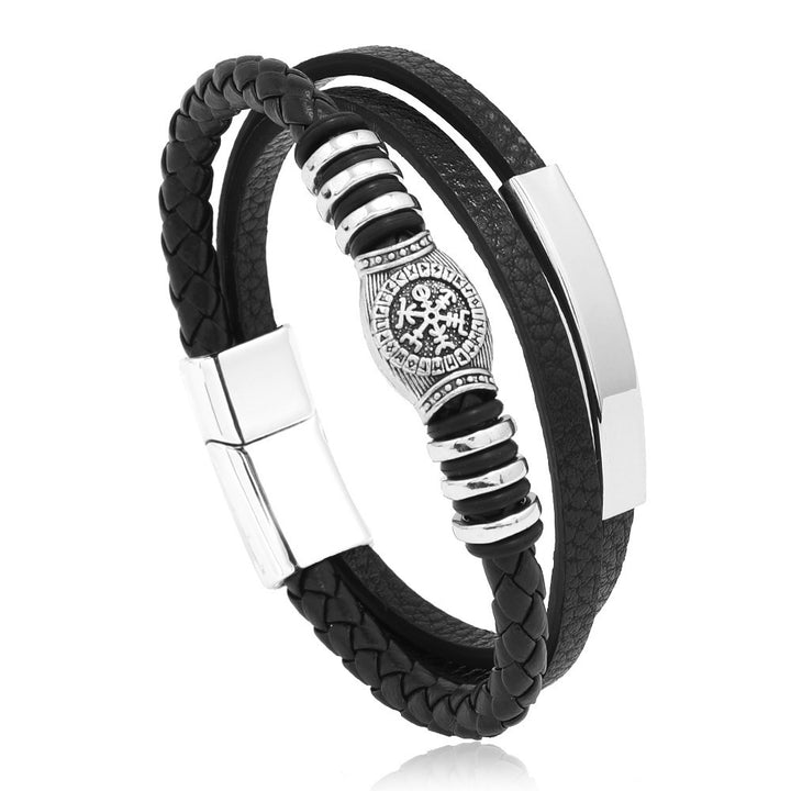 Men's Leather Multi-layer Woven Magnetic Buckle Bracelet