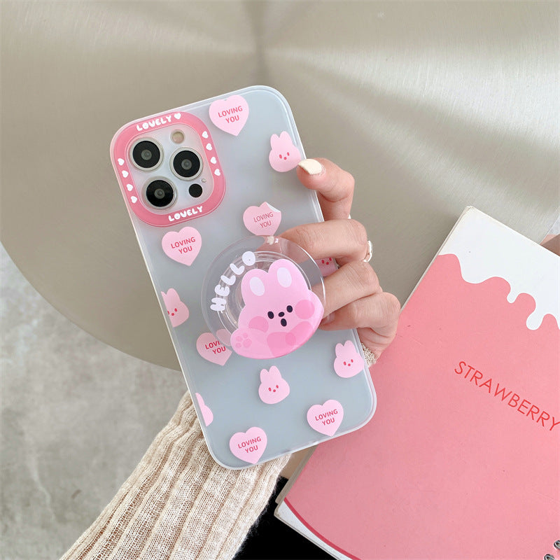 Cute Love Sticker Cartoon Rabbit Stand Phone Case