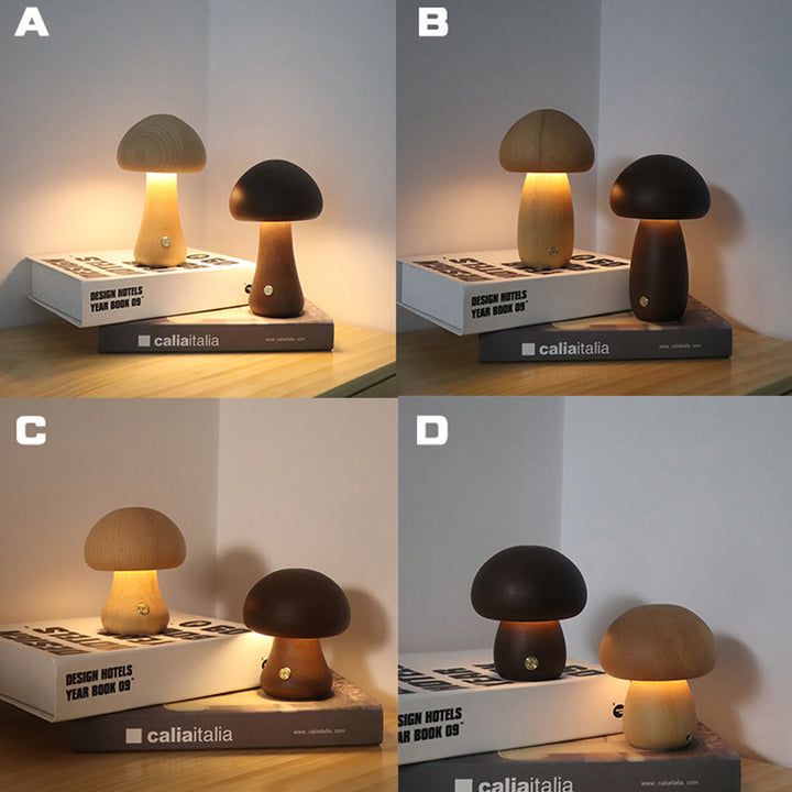 Ins Wooden Cute Mushroom LED Lumina de noapte cu comutator tactil lampă de noptieră pentru dormitor pentru copii camera pentru copii Lămpi de noapte decor acasă