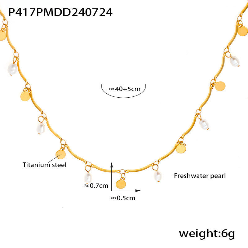 Geometric Natural Colier natural natural de perlă de apă dulce Colier de modă Accesorii cu mai multe elemente din oțel din oțel din titan 18k