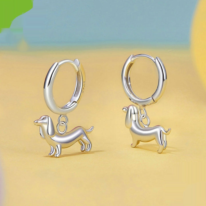 Animal Sausage Dog Argent Pur Ear Clip Cute Warm Pet 925 Sterling Silver Earrings