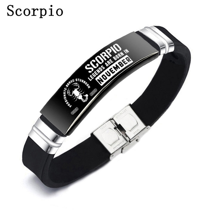 Black 12 Constellation Zodiac Sign ID Bracelets Bangles For Women Men