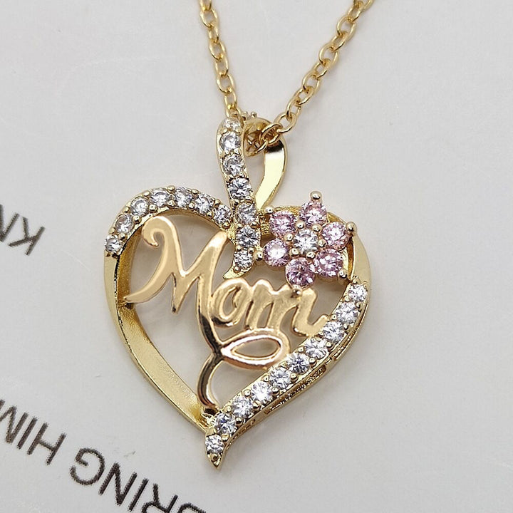 Cross Love Heart Flowers Mom Rhinestone Zircon Colier Pandantiv simplu Lanț de clavicule