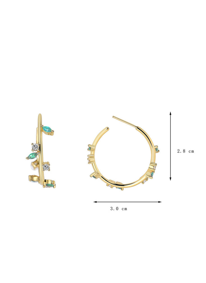 Fashion Zircon Leaf Twig Earrings