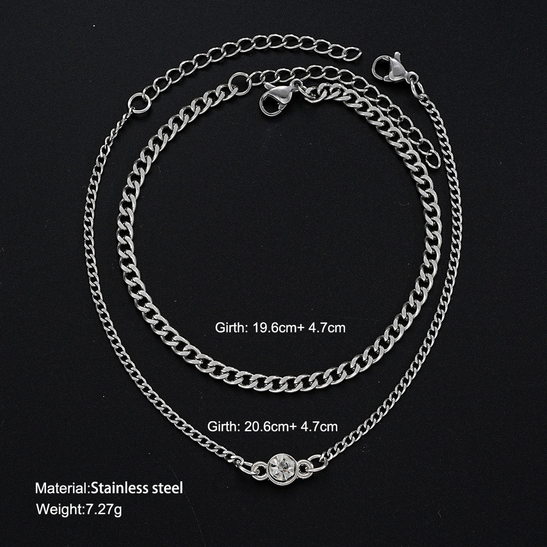 Minority Simple Round Diamond Chain Bracelet Hip Hop Cool Couple 2-piece Set